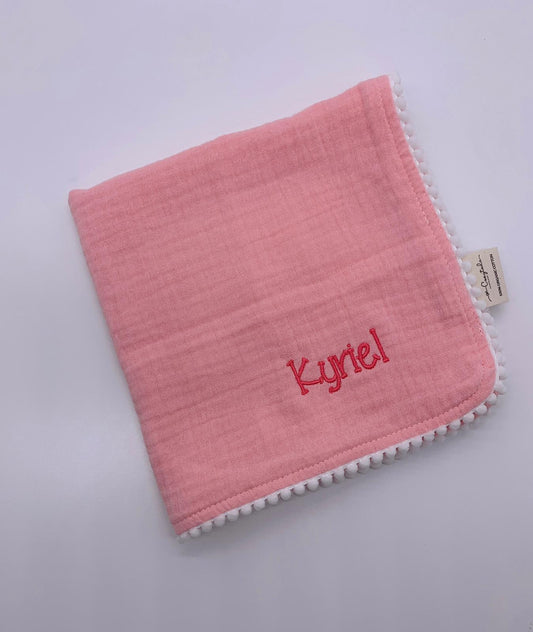 Baby pom pom cotton muslin handkerchief