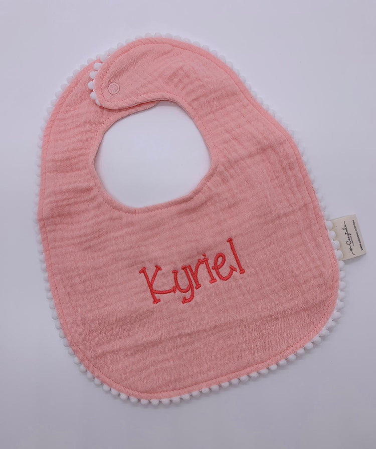 Baby pom pom cotton muslin bib